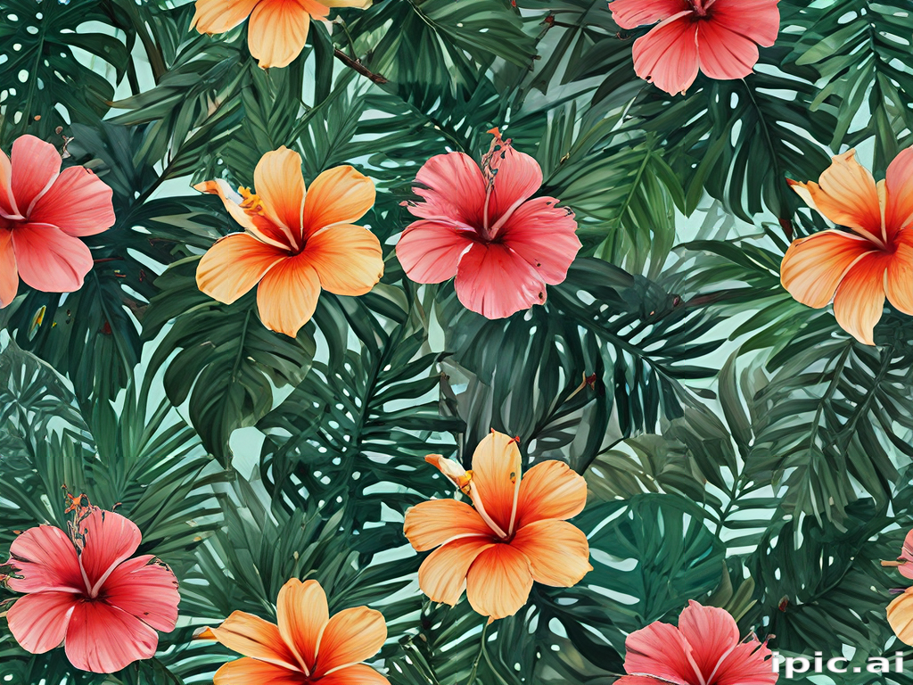 Vibrant Tropical Floral Pattern Featuring Colorful Hibiscus Flowers and ...