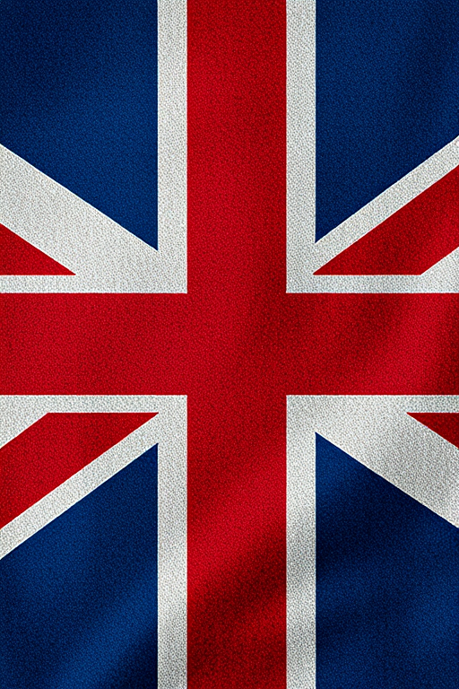 Create an image of the British flag with a textured finish, using a DSLR camera with a 50mm lens, aperture set to f/5.6, ISO 100, in natural lighting, and a slight vignette effect for enhanced depth.
