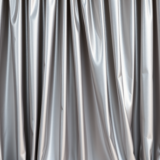 Create a highly detailed, high-resolution image of a silver draped curtain with a rich texture, captured with a DSLR camera using a 50mm lens at f/1.8, ISO 100, shutter speed 1/200s, in natural lighting from the front view, focusing on the intricate folds and sheen of the fabric.