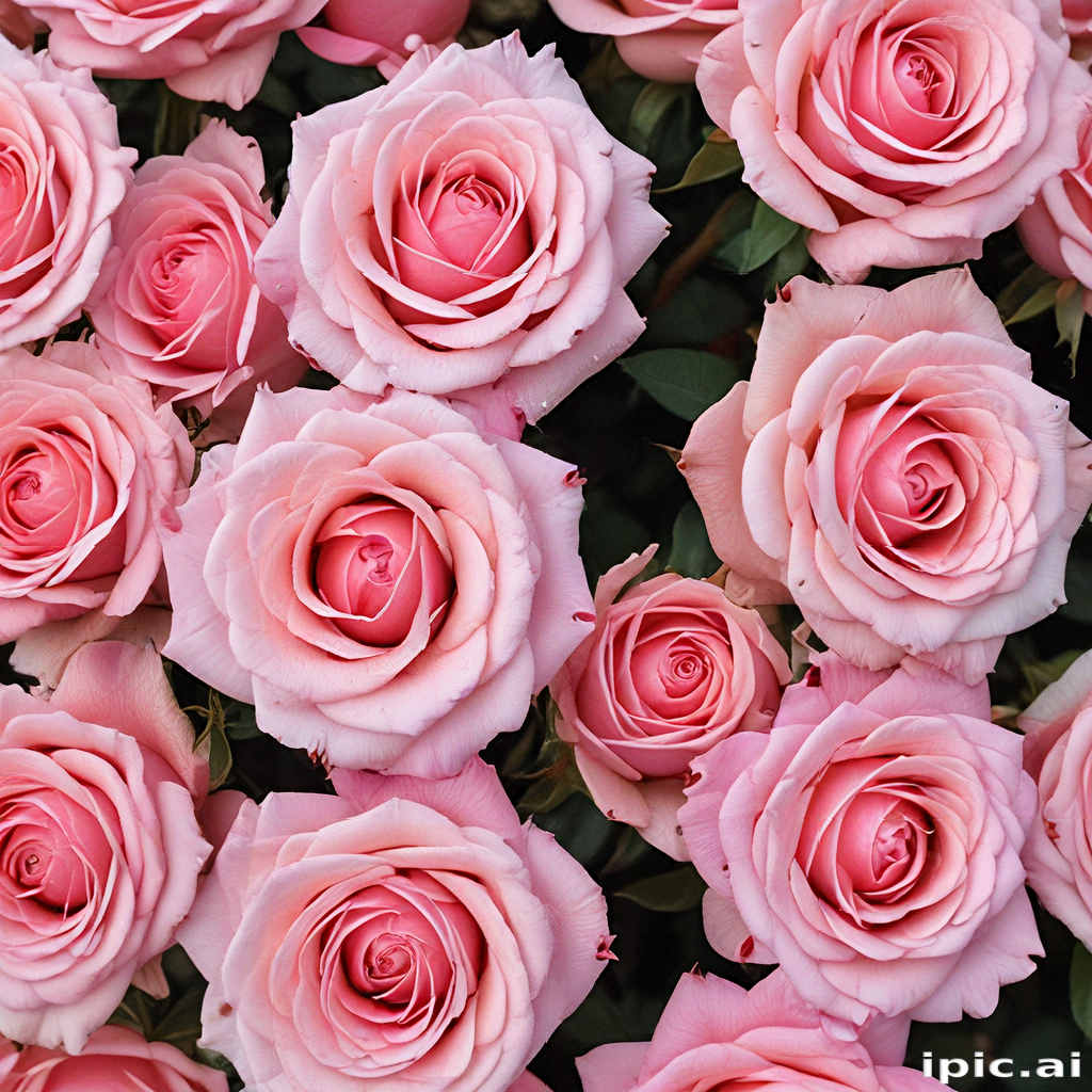 A Beautiful Array of Soft Pink Roses in Full Bloom Together.