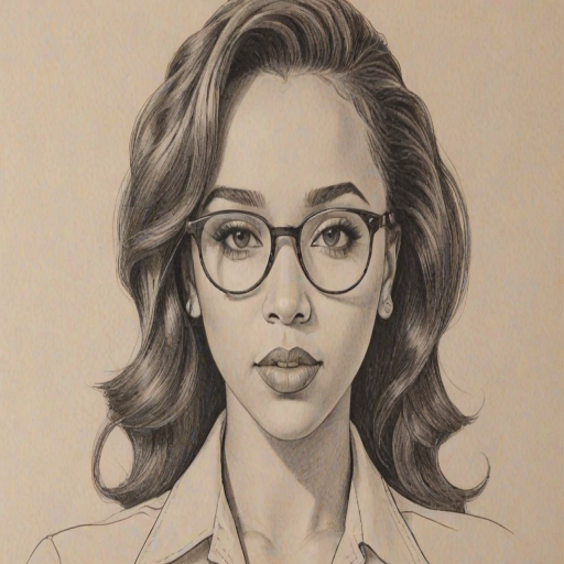 Stunning Tinashe, pencil sketch, portrait of Pleasing woman 1942s in glasses, hair style beatnik, outline, clear lines, fine lines, 8k