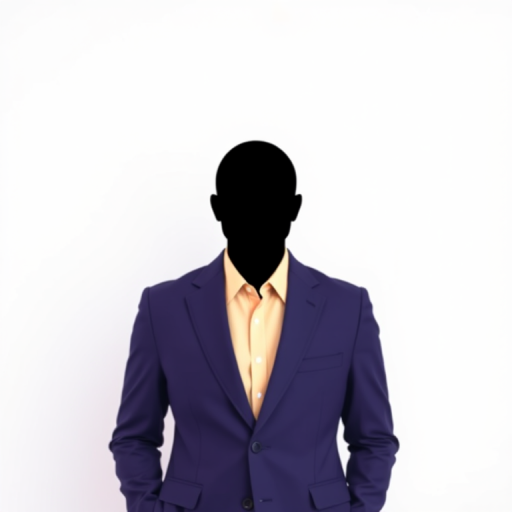Create a simple vector illustration of a faceless person in a blazer, using a flat design style, with vibrant colors, sharp outlines, high resolution, taken with a digital camera at f/2.8 aperture, ISO 100, and a 50mm lens for a clean and focused appearance, in a studio setting with even lighting.