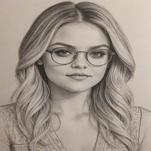 Charming Kelsea Ballerini, pencil sketch, portrait of Gorgeous woman 1971s in glasses, hair style beatnik, outline, clear lines, fine lines, 8k