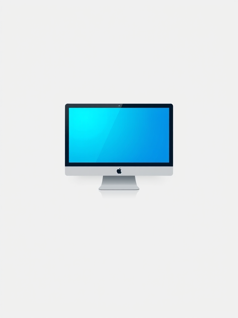 Regenerate a clean and modern illustration of a desktop computer monitor with a blue screen, flat design style, using a Canon EOS 5D Mark IV camera, aperture at f/8, ISO 100, 24mm focal length, and top-down angle to enhance image quality.