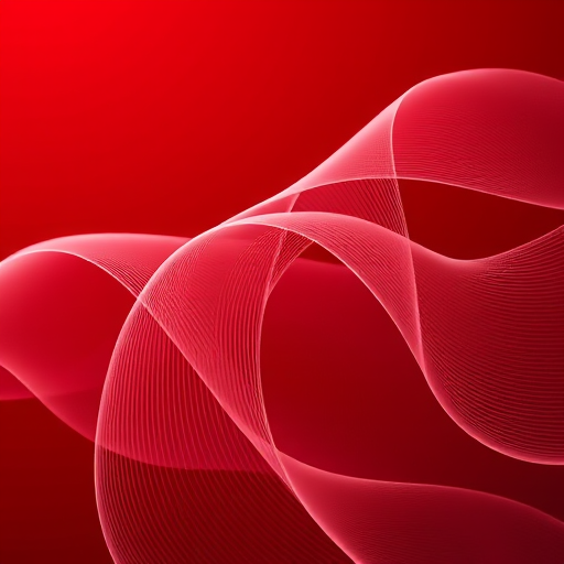 Create an abstract image with flowing lines on a deep red background, using a Canon EOS R5, 50mm lens, f/2.8 aperture, ISO 100, 1/60 shutter speed, shot from a slight angle to enhance texture and detail in a soft-focus style.