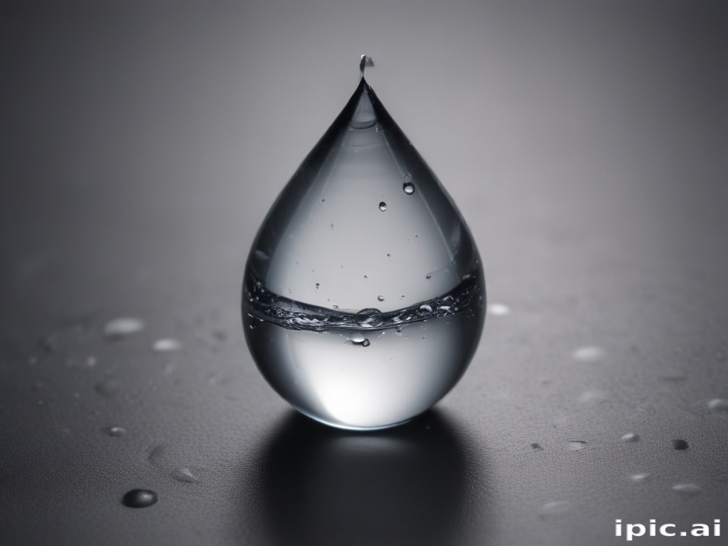 Delicate Water Droplet Reflecting Light Against a Dark Background Surface