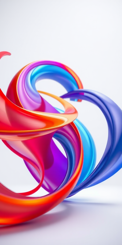 Create a vibrant and artistic rendering of the letter S with a flowing, dynamic design, enhancing colors like red, orange, blue, and purple, using a DSLR camera with a 50mm lens, aperture set to f/1.8, ISO 100, and captured from a low angle view to emphasize depth and movement.