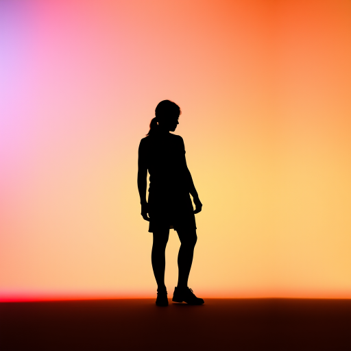 Generate a high-resolution image of an abstract black silhouette against a vibrant gradient background, using a DSLR camera with a 50mm lens, aperture f/1.8, ISO 100, shot from a slightly low angle to enhance depth and dimension.