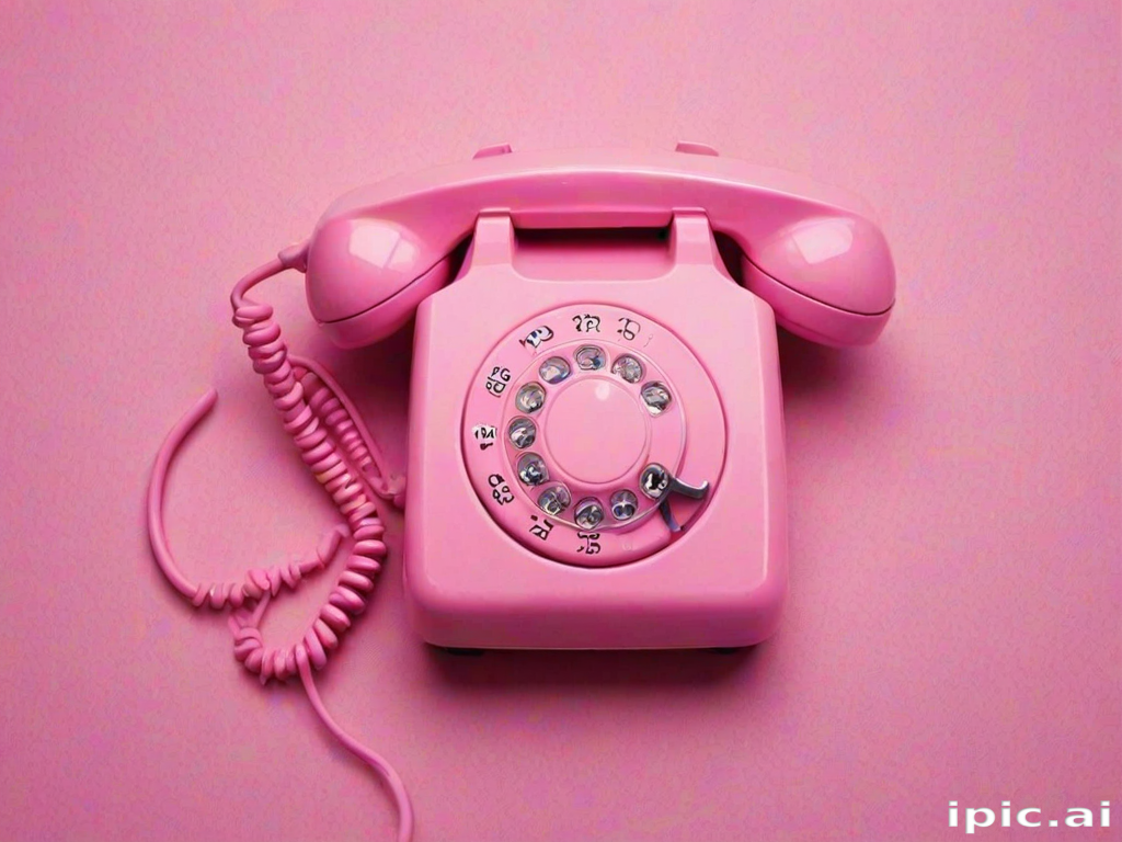 A Vintage Pink Rotary Telephone Against a Soft Pink Background Display.
