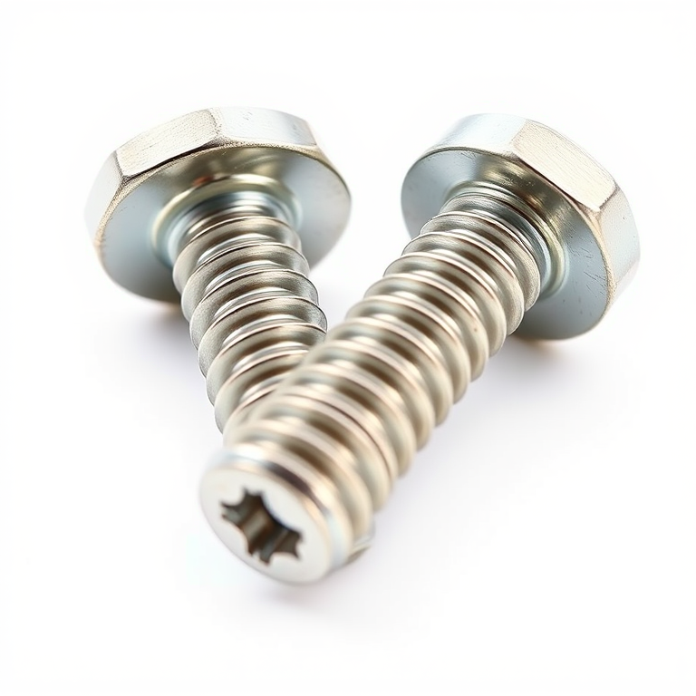 Create a highly detailed vector illustration of two types of screws, one with a flat head and the other with a round head, showcasing the threading and texture clearly, using a macro lens, f-stop 2.8, shutter speed 1/100 sec, ISO 100, in a well-lit studio environment with a white background for high contrast.