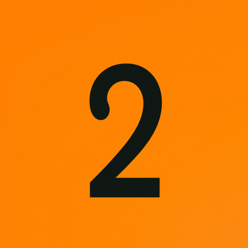 Image of the number 2 in a bold, stylized font on a bright orange background, captured with a DSLR camera, 50mm lens, aperture f/2.8, ISO 100, natural lighting, centered composition.