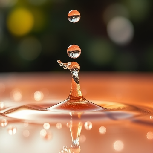 Capture a close-up of water droplets splashing on a surface, using a macro lens with an aperture of f/2.8, shutter speed of 1/500s, ISO 100, with a soft bokeh background and natural lighting for enhanced clarity and depth.