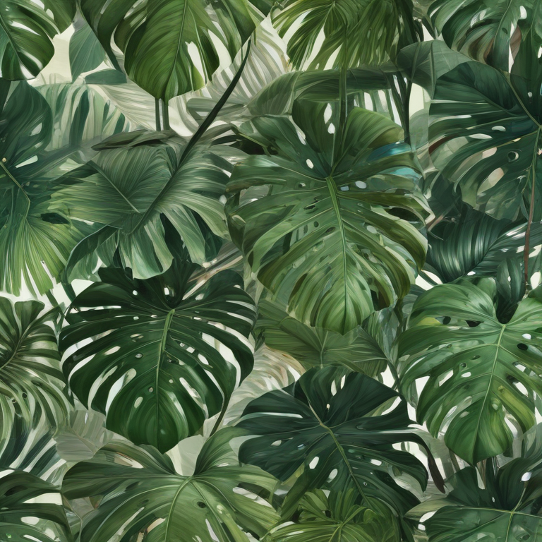 Vibrant Green Tropical Leaves Creating a Lush and Lively Background Design