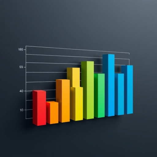 Create a high-resolution 3D bar graph visualization with clean lines and a modern aesthetic, using a Canon EOS 5D Mark IV camera, f/8 aperture, ISO 100, 24mm focal length, shot from a straight-on view to highlight depth and volume.