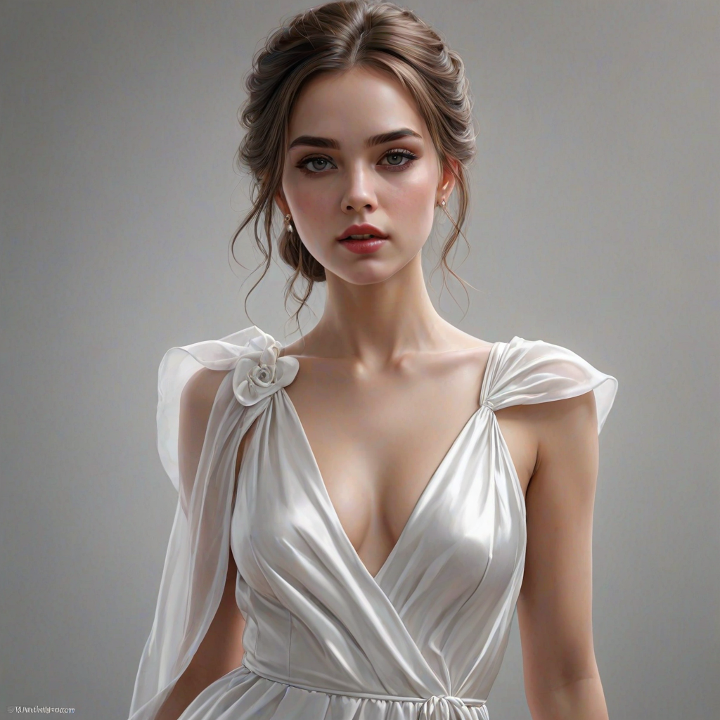 digital painting,  digital illustration,  stunning girl, make up , white silk dress extreme detail,  digital art,  4k,  ultra hd