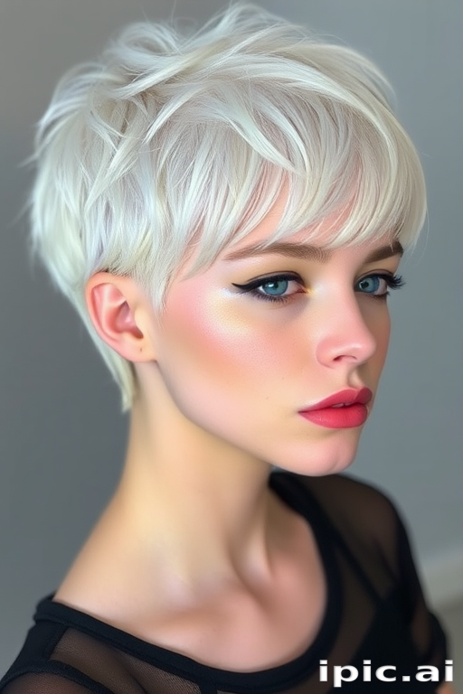 Pearlescent white pixie cut with holographic pastel highlights, the "Opal Dream" look radiates otherworldly beauty and ethereal charm