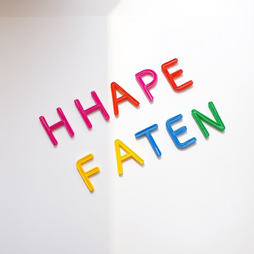 Create an image of colorful hand-drawn letters scattered diagonally on a white background, with a slight perspective effect, using a Canon EOS 5D Mark IV, 50mm lens, aperture f/1.8, ISO 200, soft natural lighting.