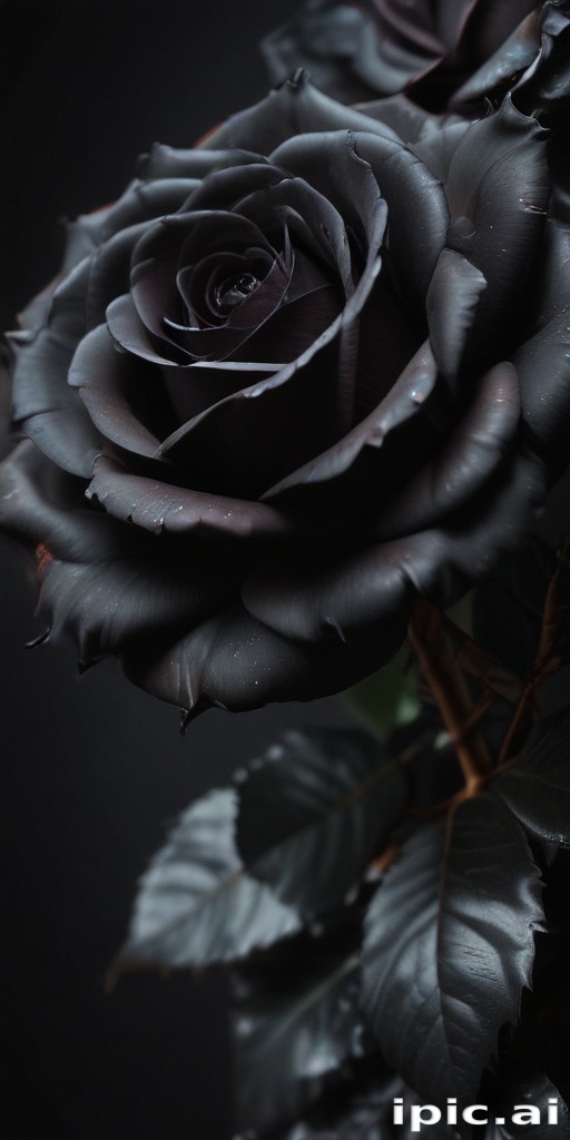 Elegant Black Rose Blooming Against a Dark and Mysterious Background