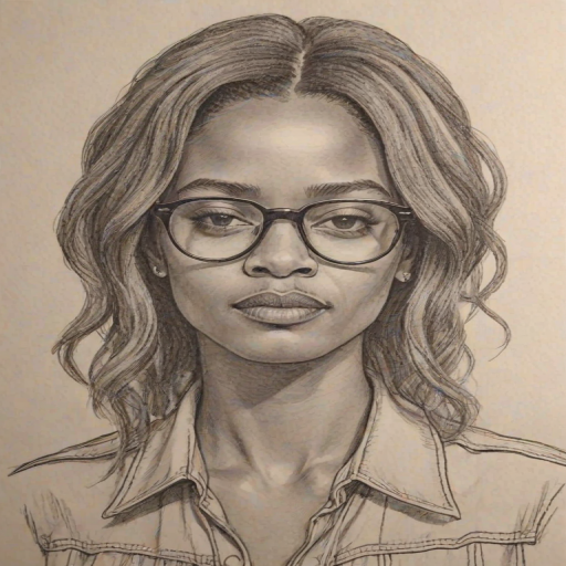 Charming Lakeith Stanfield, pencil sketch, portrait of Charming woman 1974s in glasses, hair style beatnik, outline, clear lines, fine lines, 8k