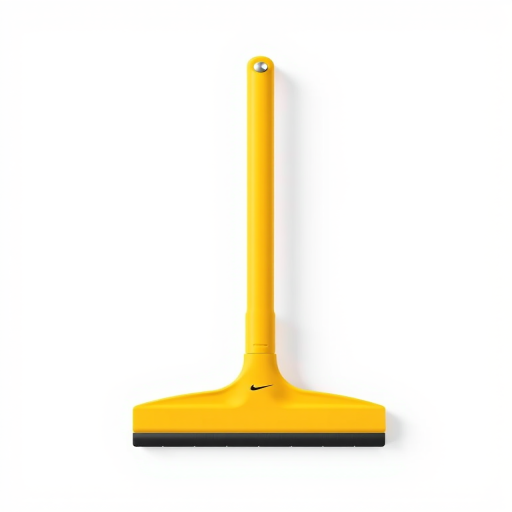 Create a high-resolution illustration of a squeegee with a long yellow handle and a flat rubber blade, captured with a Canon EOS R5 camera, 50mm lens, f/8 aperture, ISO 100, in bright studio lighting for enhanced details and clarity.