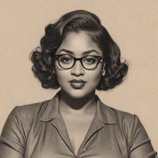 Fascinating Jazmine Sullivan, pencil sketch, portrait of Fetching woman 1936s in glasses, hair style beatnik, outline, clear lines, fine lines, 8k
