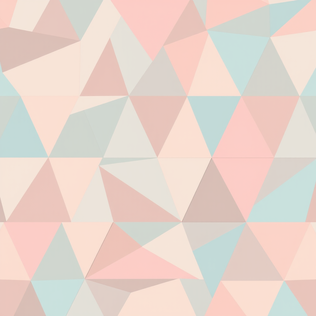 Create a seamless pattern of pastel-colored triangles in shades of pink, blue, and beige, shot with a DSLR camera at f/8 aperture, 50mm lens, in natural light to enhance texture and vibrancy.
