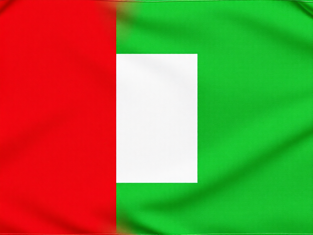 Create a high-resolution image of the flag of Benin with vivid colors and a smooth texture, using a digital camera with a 50mm lens, aperture f/2.8, shutter speed 1/250s, ISO 100, top-down view, and soft lighting for enhanced clarity and detail.