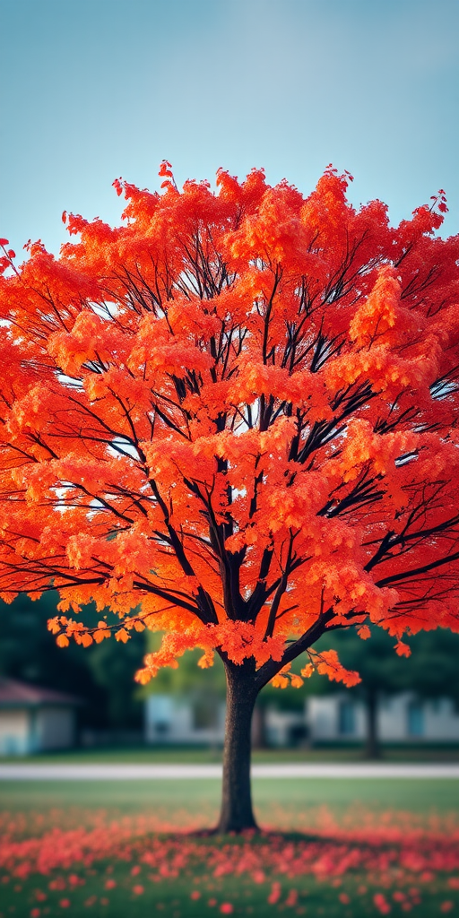 Create a high-resolution image of a stylized tree with a vibrant color palette, using a Canon EOS R5 camera, 50mm lens at f/1.8, ISO 100, 1/200 second shutter speed, with a shallow depth of field and soft bokeh background effect.