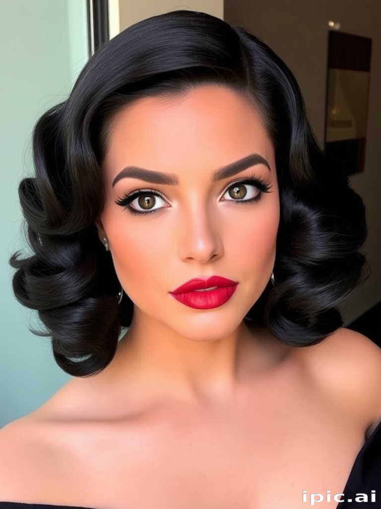 Elegant jet black finger waves, dubbed "Midnight Glamour," evoke vintage Hollywood with a modern twist, showcasing glossy shine and precise styling