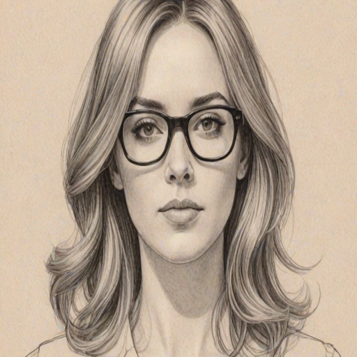 Wonderful Andrea Bowen, pencil sketch, portrait of Captivating woman 1968s in glasses, hair style beatnik, outline, clear lines, fine lines, 8k