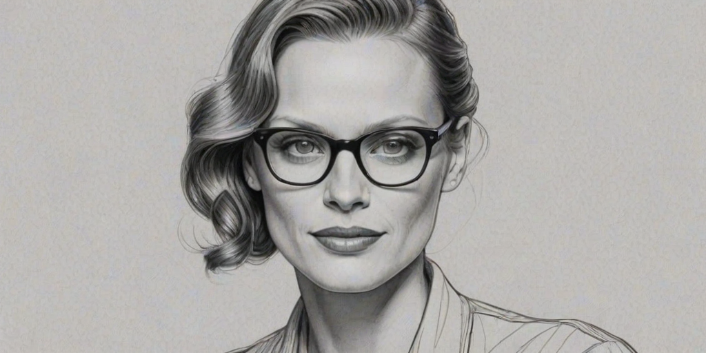Fetching Vinessa Shaw, pencil sketch, portrait of Delightful woman 1943s in glasses, hair style beatnik, outline, clear lines, fine lines, 8k