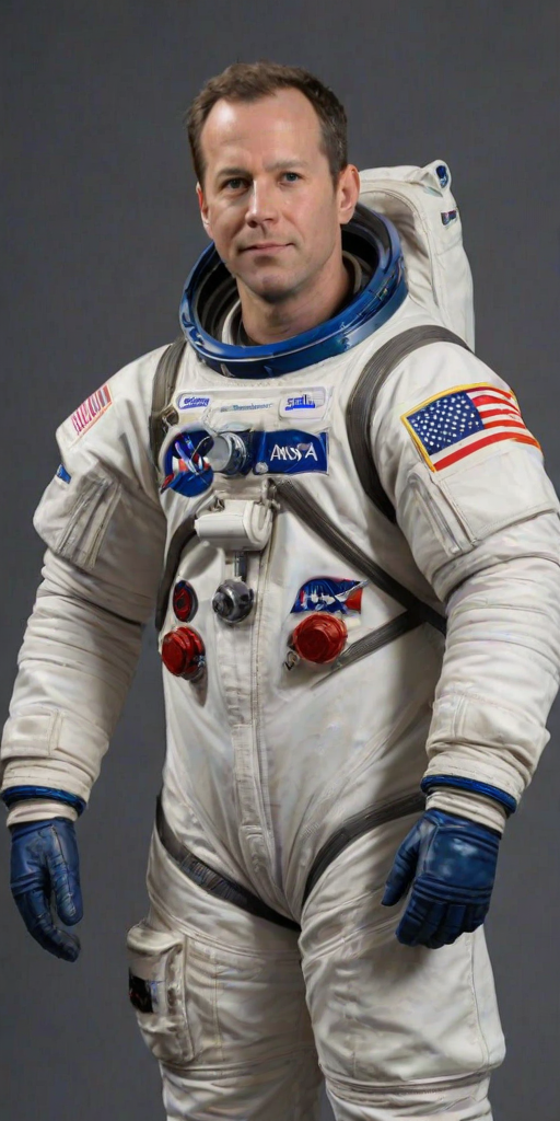 St4tue, full body, figurine of an Nasa astronaut, high resolution, he is wearing a Nasa space suit, he is holding an american flag, He is wearing the helmet, the image is very detailed