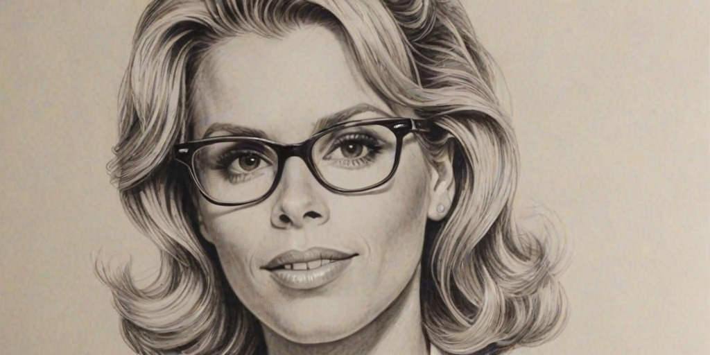 Magnificent Cheryl Hines, pencil sketch, portrait of Splendid woman 1955s in glasses, hair style beatnik, outline, clear lines, fine lines, 8k