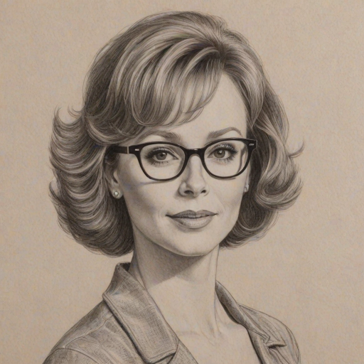 Appealing Reba McEntire, pencil sketch, portrait of Resplendent woman 1957s in glasses, hair style beatnik, outline, clear lines, fine lines, 8k