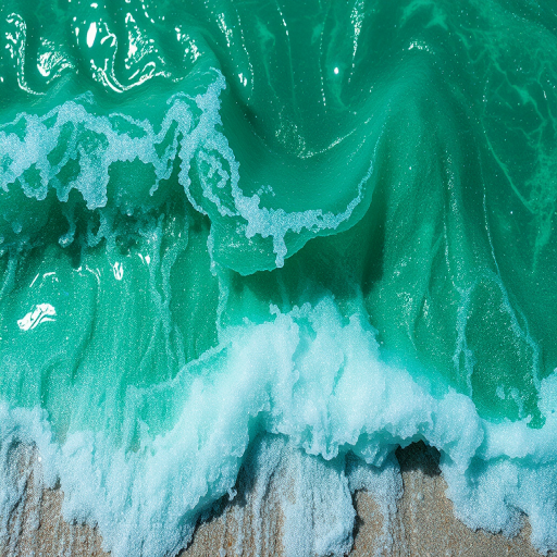 Captivating emerald green mermaid waves in the "Enchanted Sea" style shimmer with iridescent highlights and beachy texture