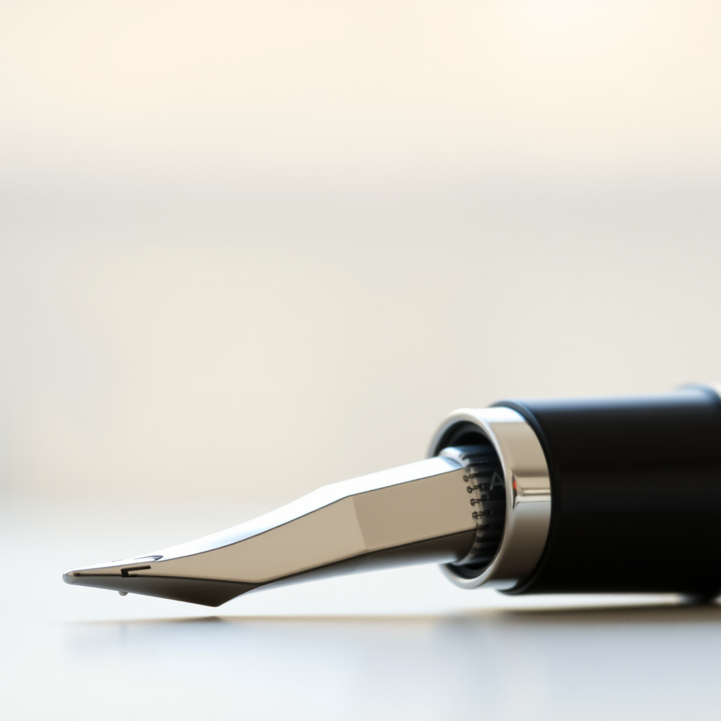 Create a high-resolution image of a sleek silver pen with a black cap, captured using a DSLR camera at f/2.8 aperture, 35mm lens, ISO 100, in a soft natural light setting, with a shallow depth of field to highlight the pen against a blurred background.