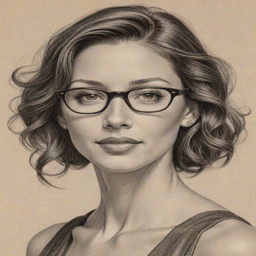 Exquisite Shannon Elizabeth, pencil sketch, portrait of Resplendent woman 1924s in glasses, hair style beatnik, outline, clear lines, fine lines, 8k