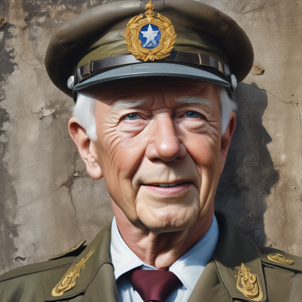worn peeling mural of Jimmy Carter in soviet era military uniform.