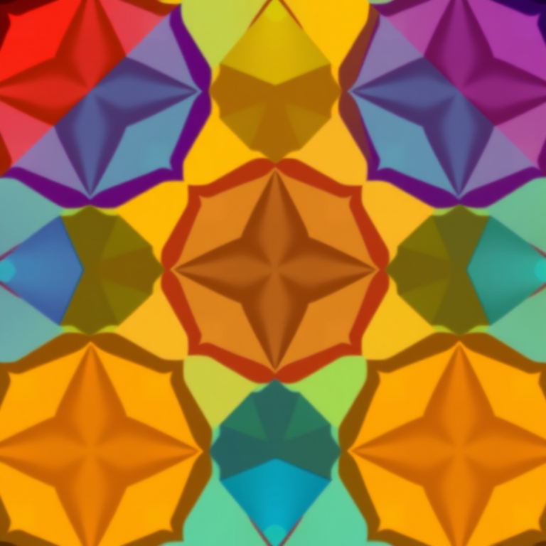 Generate a high-resolution image of an abstract geometric pattern featuring interlocking shapes in vibrant colors, taken with a DSLR camera, using a 50mm lens, aperture set to f/1.8, ISO 100, and a shallow depth of field for a blurred background effect.