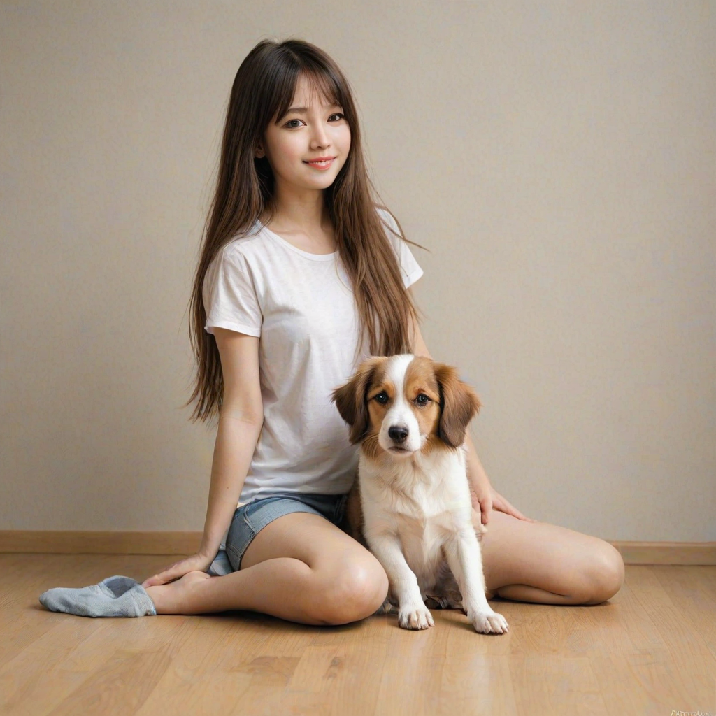1girl, aug_flat,  flat, a cute dog.,long hair.<lora:flat-v2-000004:1>