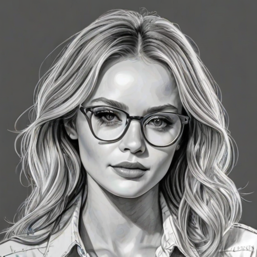 Resplendent Zara Larsson, pencil sketch, portrait of Ravishing woman 1973s in glasses, hair style beatnik, outline, clear lines, fine lines, 8k