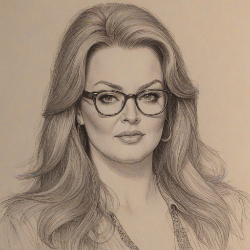 Dazzling Wynonna Judd, pencil sketch, portrait of Beauteous woman 1973s in glasses, hair style beatnik, outline, clear lines, fine lines, 8k
