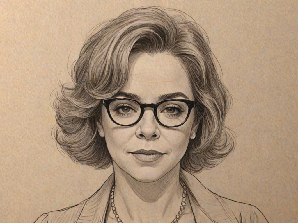 Delightful Stockard Channing, pencil sketch, portrait of Elegant woman 1921s in glasses, hair style beatnik, outline, clear lines, fine lines, 8k