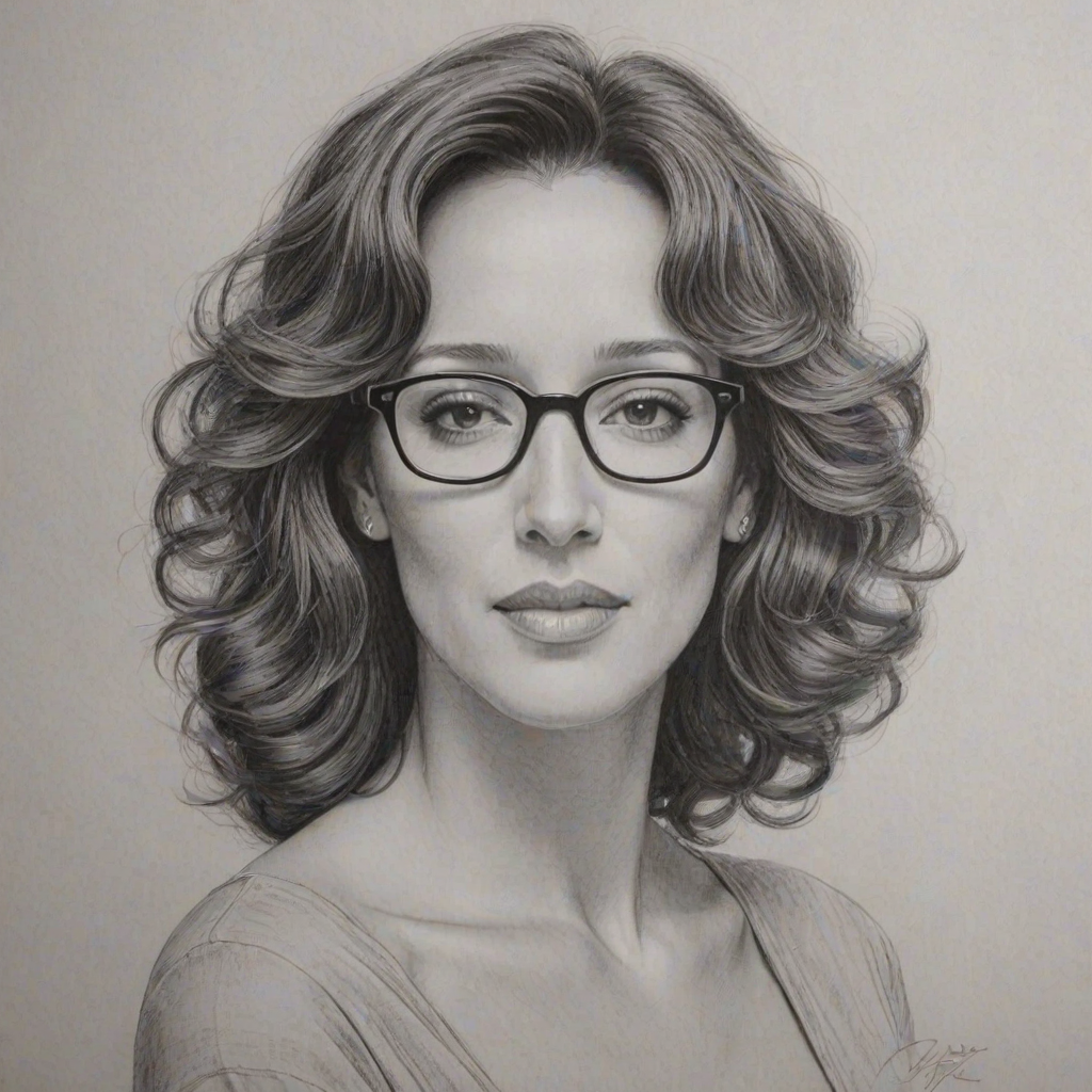 Exquisite Jennifer Beals, pencil sketch, portrait of Fascinating woman 1957s in glasses, hair style beatnik, outline, clear lines, fine lines, 8k