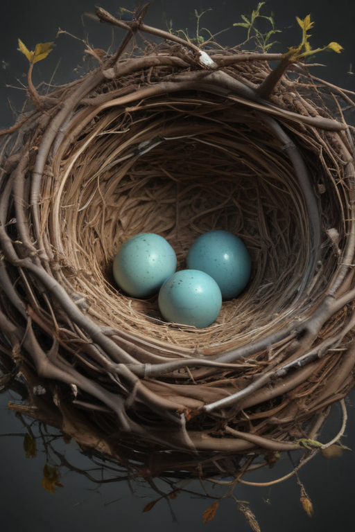 Delicate Nest Holding Three Beautiful Blue Eggs Surrounded by Nature's ...