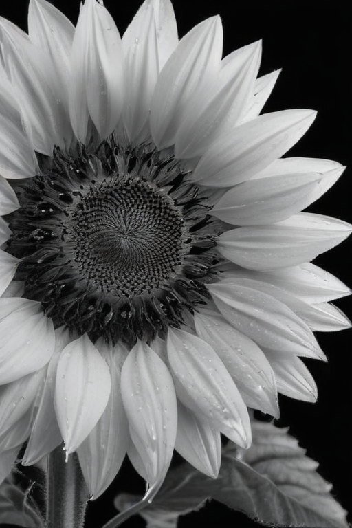 A Beautiful Black and White Close-Up of a Sunflower in Bloom.