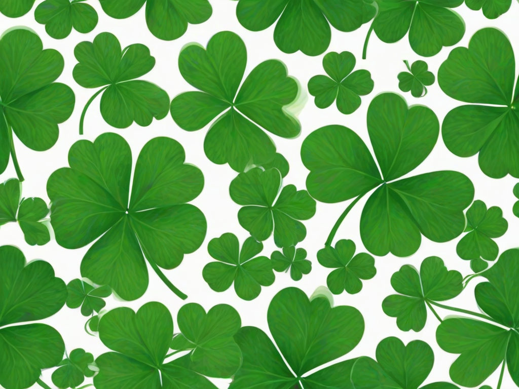 create a seamless pattern of varying sizes of green four-leaf clovers on a white background