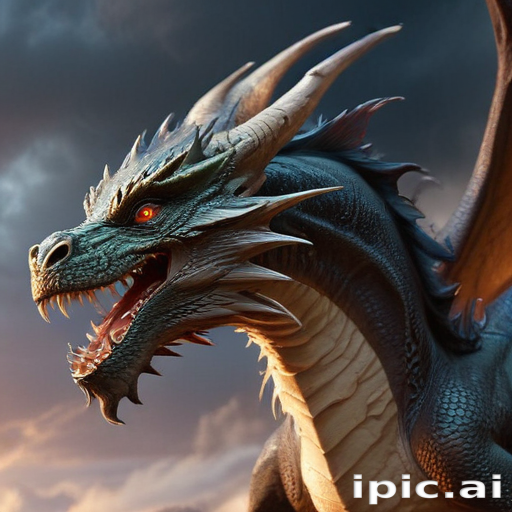 Majestic Dragon Roaring Fiercely Against a Dramatic Sunset Sky Background.