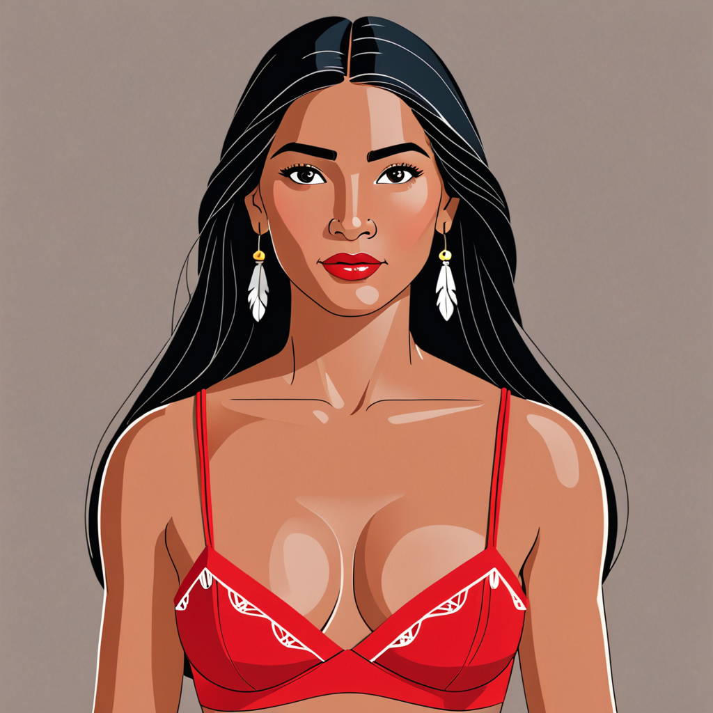 Free Ai Image Generator - High Quality and 100% Unique Images -  —  kids Pocahontas from the cartoon dressed in transparent tiny red bra. lined  flat colors. Monochrom background.