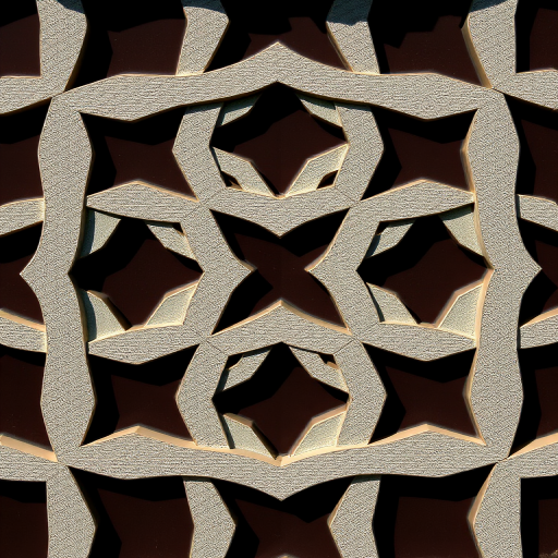 Create an abstract geometric pattern featuring intertwining shapes with a high contrast color scheme, captured with a 50mm lens at f/1.8, ISO 100, with a shallow depth of field, using a DSLR camera in natural lighting.